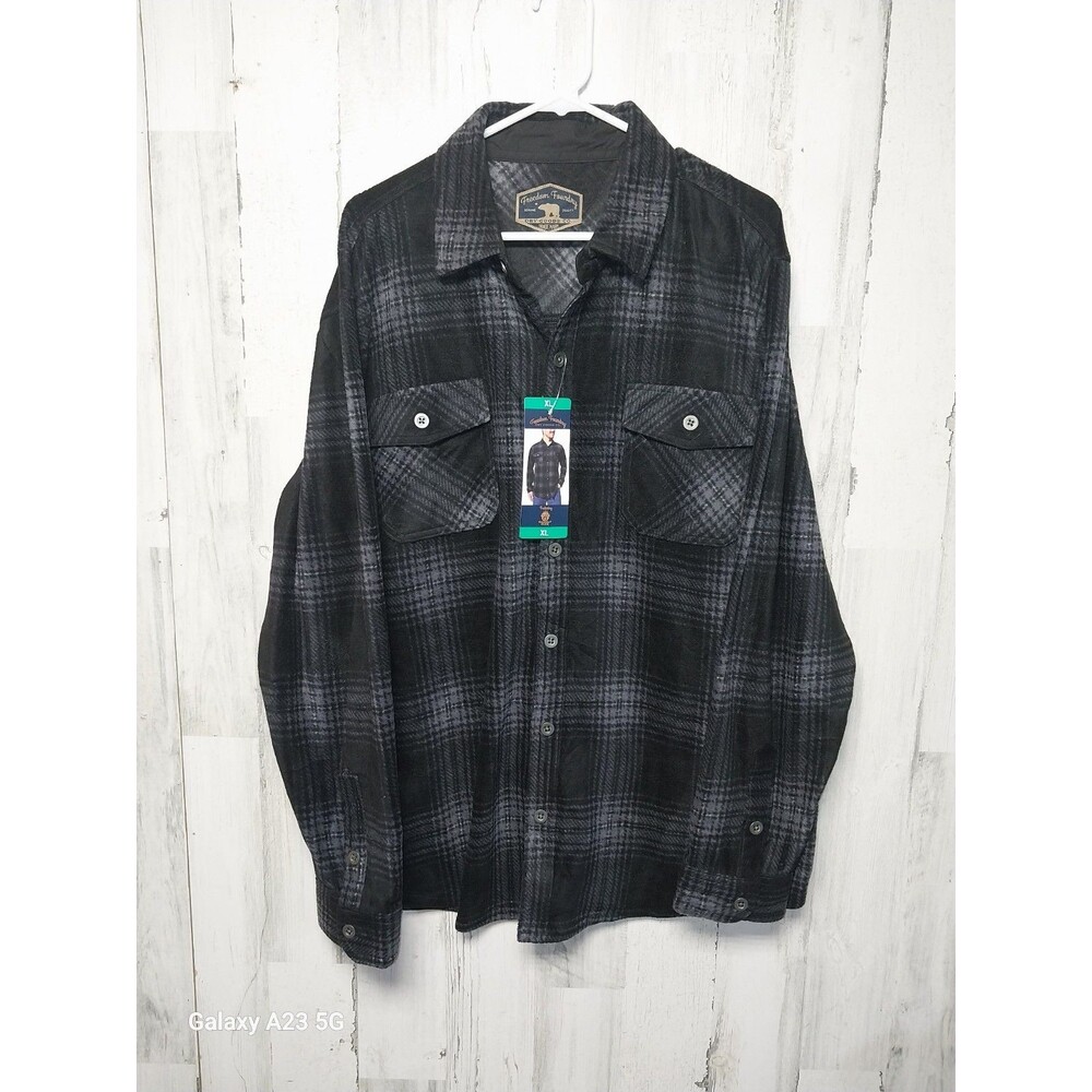 Freedom Foundry Men's XL Black Plaid Fleece Button Up Shirt NWT